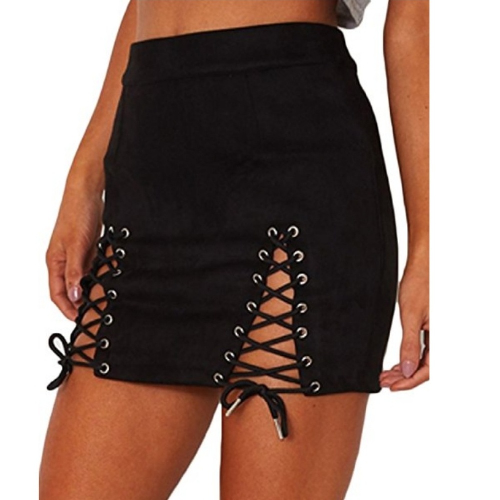 High Waist Lace up Mini Skirt